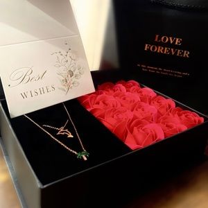 Women's Day Gift Box with Eternal Roses and Sterling Silver Necklaces